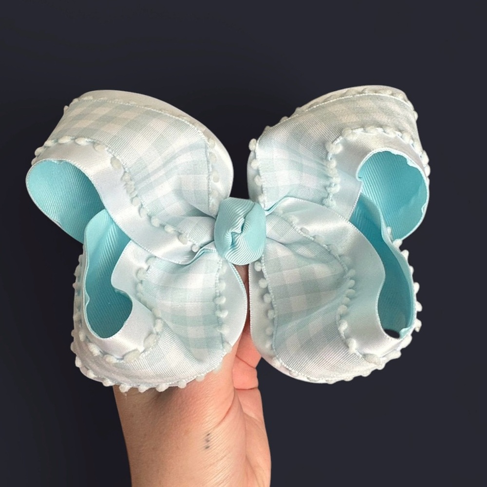 Light Blue Gingham smocked bow